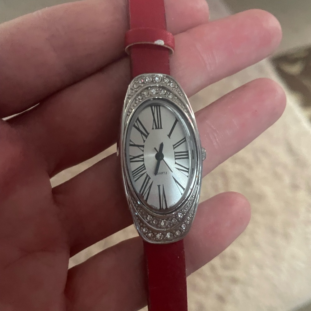 Elegant Red Women's Watch with Silver Accents